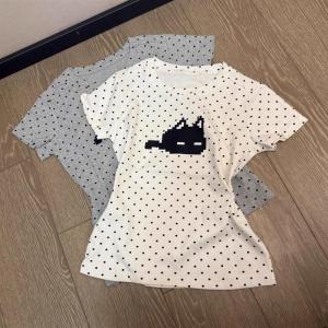 เสื้อยืดคอกลมแขนสั้นลายจุดสีขาว สไตล์เกาหลี ทรงเข้ารูป สำหรับผู้หญิง ทรงเข้ารูป ฤดูร้อน แฟชั่นลำลอง เสื้อเชิ้ต