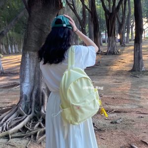 Wfei Spring Summer Korean INS Style Candy Colored Pure Design Canvas Backpack Casual Waterproof Nylon Cloth Interior