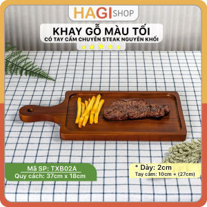 Khay Gỗ Màu Tối Xà Cừ 37x18cm Có Tay Cầm Nguyên Khối Decor Phong Cách Nhật Bản Kiểu Tối Giản Để Đồ Ăn Thịt Bò Steak Nướng Lẩu Cao Cấp Phục Vụ Nhà Hàng Đạo Cụ Chụp Ảnh Chuyên Nghiệp