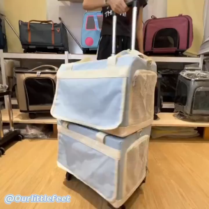 กระเป๋าสะพายใส่แมวลากได้ 2 ชั้นสีหวาน