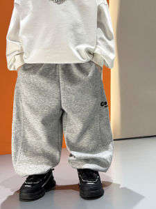 LINSANSUI Original Kids Casual Loose Fit Cargo Pants Korean Style Boys Autumn Winter Drawstring Sweatpants Childrens Fashion