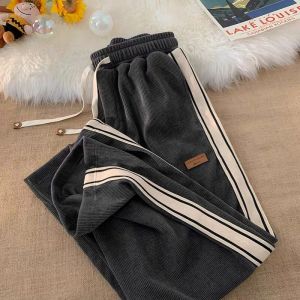 Mens Corduroy Pants Autumn Winter Thickened Casual Straight Leg Sports Pants Fleece Lined Loose Fit Youth Active Style