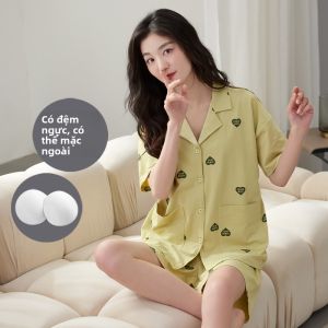 MiiOW | Bộ đồ ngủ cotton nguyên chất mùa hè cho nữ MiiOW Cat Person Áo choàng tắm rộng rãi có đệm ngực Bộ đồ ngủ dài tay cổ bẻ nhỏ