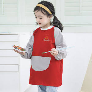 Long Sleeve Childrens Apron Waterproof Breathable Boy Girl Baby Eating Bib Nursery Art Calligraphy Apron Cartoon Polyester
