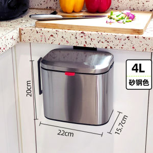 Stainless Steel Wall-Mounted Trash Can for Kitchen Bathroom Home Use with Lid Toilet Storage Bucket Hanging Cabinet Door