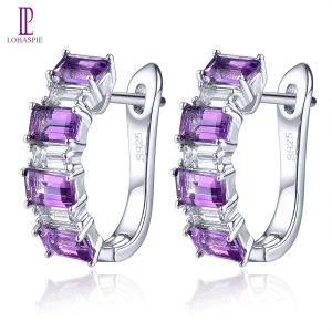 Lohaspie Jewelry Pure 3.5 Carats Sterling Silver 925 Clip Earrings With Amethyst Natural Amethyst White Topaz Clip Earring Women Clip Earrings Jewelry Earring Lohaspie Jewelry