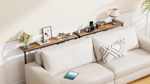 2-Pack Narrow Console Table with Power Outlets Adjustable Height Skinny Behind Couch Table Sofa Bed Side Table for Living Room Rustic