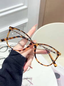 Korean R Black Framed Cat Eye Woven Leg Glasses Female Anti Radiation Myopia Eyeglasses Graded 0-400 Fashion Eyewear