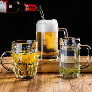JIFANPAUL | Large Thick-Handled Glass Beer Mug for Bars and KTV