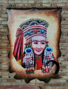 Mongolian Leather Artwork Decorative Painting Nomadic Culture Restaurant Decor Hanging Ornament Axis Picture Flat Printed