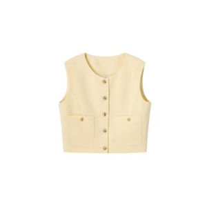 Lilylikes Novelty Texture Weave Material Sleeveless Gold Button Vest Commute Style Pure Color U-Neck Single Button Fastening