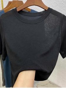 Black Slimming Loose T-Shirt Short Sleeve