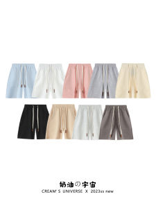 Cream Universe Pure Color Pocket Drawstring Half Length Sports Shorts Womens Japanese Style Wind Elastic Waist Walking Pants New Arrival