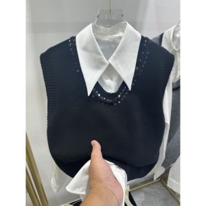 Áo Len Dệt Kim Không Tay Phong Cách Hàn Quốc Mùa Xuân Thu Dành Cho Nữ Áo Khoác Ngoài Áo Ba Lỗ Áo Vest Áo Khoác Ngoài Mùa Thu