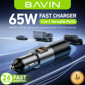 BAVIN PC2150 3in1 Universal 65W PD Super Fast Charging Car Charger w/ Dual USB-C+USB-A Ports For iPh 17 series & Android