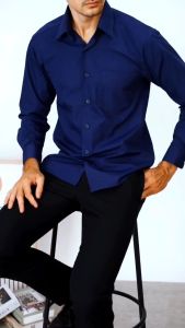 Kemeja BOSS Pria Navy Polos Slimfit Lengan Panjang Kerja Formal