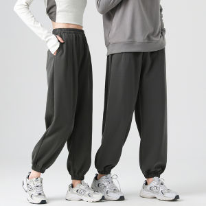 กางเกงกีฬาเอวสูงปักลายฤดูใบไม้ร่วง/ฤดูหนาว กางเกงขายาวทรงหลวมลำลองสำหรับผู้หญิง กางเกงขายาวทรงหลวมสำหรับคู่รัก แฟชั่น