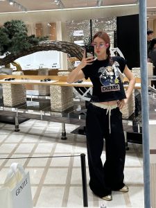 Buwan Studio American Early Spring Short Sleeve T-Shirt Black Letter Print Retro Casual Innerwear Outerwear Womens Street Style