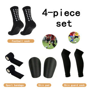 4 Pcs Set Football Men Women Sports Anti Slip Football Socks Sports Shin Pads Adhesive BandagesShin Pads adhesive bandages ela