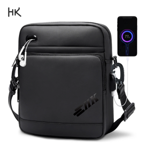 HK Casual Mens Shoulder Bag Large Crossbody Bag USB Charging Travel Sports Chest Bags Waterproof Sling Pack With Headphone Jack