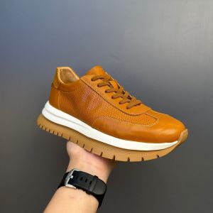 Mens Breathable Hollow out Casual Shoes Summer 2025 Vintage Leather Low Cut Thick Bottom Rubber Sole Comfortable Sneakers