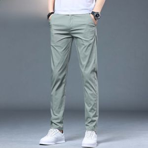 HENGYUANXIANG | High-End Thin Casual Pants For Men Ice Silk Quick-Drying Elastic Slim Straight Dad Style Long Pants Summer Fashion Urban Basic