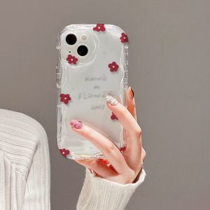 Little Red Flower Compatible for IPhone 15 Plus 11 14 13 12 15 Pro Max XR X XS Max 15 7Plus 8plus Wavy Curved Edge Gloss