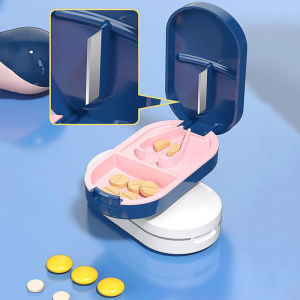 Pill Cutter Box Portable Box Cutter Splitter Pill Holder 2 in 1 Drug Tablet Medicine Box