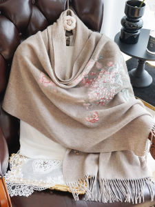 Elegant Embroidered Woolen Shawl Butterfly Ball Design Button Detail Chinese Style Womens Scarf Warmth Adding Cover up for Autumn Winter