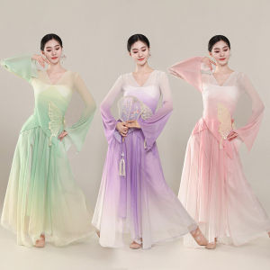 Gradual Change Butterfly Printed Chiffon Classical Dance Costume