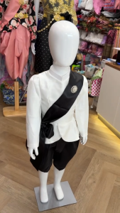 ชุดไทยเด็กหญิงโทนขาวดำ เสื้อเบลล่า + โจงไหมอิตาลี + ผ้าคาด งานสุภาพเรียบหรู ใส่ได้ทุกโอกาส