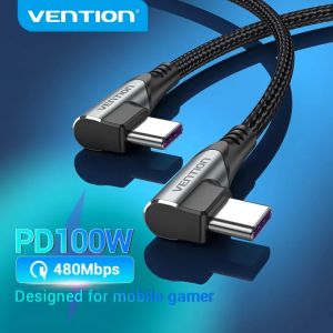 Vention Cáp USB C Sang USB C Góc 90 Độ 5A Cáp Sạc Nhanh PD 100W QC 4.0FCP Sạc Nhanh Nguồn Cho Google ChromeBook Pixel P30 Mate 20/30 Pro Mi9/10 Redmi Note 8 Note 10 MacBook Air2020 iPad Pro cáp Loại C 2018/2020