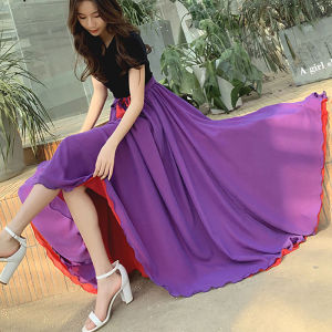 720 Degree Rotating Skirt Double Sided Chiffon Half Length National Dance Performance Womens Long Skirt High Waist A-Line