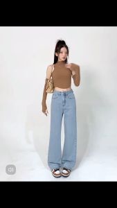Palazzo Jeans Women Straight Cut Loose High Waist Korean Plus Size Jeans Wanita Mopping Seluar Jeans Perempuan