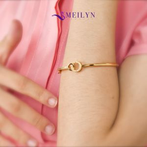 MEILYN Gelang Kaku Perhiasan Wanita Motif Mata Baris Lingkar Bangle Emas 18K 0231230281