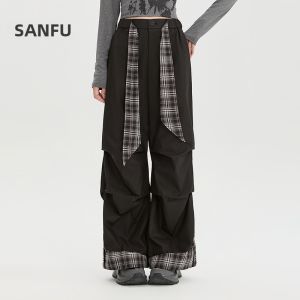 SANFU | Casual Loose Plaid Pleated Wide Leg Trousers