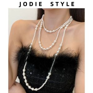 Elegant Long Pearl Necklace French Style Sweater Chain Womens Dinner Party Multi-layered Necklace  out Fashion Jewelry