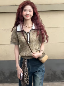 BINKAFENNY | เสื้อยืดคอกลมแขนสั้นผ้าฝ้ายลายทางชายหาดสำหรับผู้หญิงในช่วงฤดูร้อน เสื้อตัวบนคอวีสไตล์เกาหลีสุดเก๋ไก๋และทันสมัย