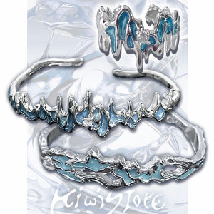 Enamel Blue Mountain Bracelet Ring Set for Men Trendy Cool Luxury Design Subculture Accessories Alloy Embedded Artificial Gem