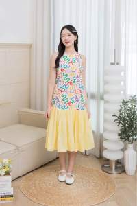 Mommade-เดรสให้นม ชุดให้นม Candy Twotone Raffel Long Dress