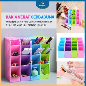 Mini Rak 4 Sekat Penyimpanan Alat Tulis Kantor Pulpen Pena Spidol Gunting Tempat Menyimpan Kosmetik Makeup Simpan Sendok Makan Rack 4 Slot