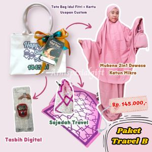 Hampers Lebaran Mukena Sajadah tasbih Tote bag idul Fitri lebaran (Travel B)