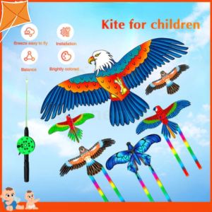 Children Flying Kite Toy Cartoon Eagle Kite with Fishing Rod Dynamic Handheld Kites For Kids Outdoor