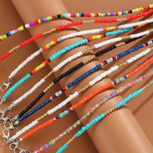ILOVEDIY 7Pcs/set Handmade Beaded Anklet Women Girls Boho Colorful Beaded Ankle Bracelet Adjustable Anklet