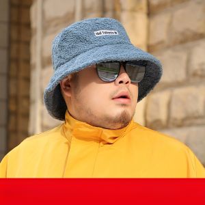 หมวกชาวประมงขนแกะขนาดใหญ่สำหรับผู้ชาย ฤดูใบไม้ร่วงและฤดูหนาว ทรงกลม ใบกว้าง สไตล์ลำลอง หมวกฤดูใบไม้ร่วงสำหรับผู้ชาย ขนาดใหญ่