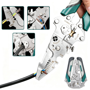 Heavy Duty 12 in 1 Folding Electrician Pliers / Precision Adjustable Wire Stripper / Multitool for Wire Cutting Crimping Gripping Nail Pulling & Screwdriving