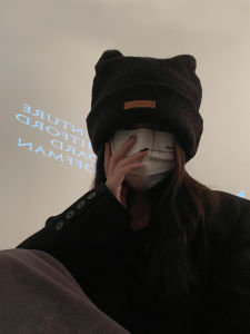 Tushu/Cat Ears Dual-Wear ~ Fall and Winter Large Version Head-Wrapping Hat Female Retro Fashionable Heattech Pile Heap Cap Beanie Hat