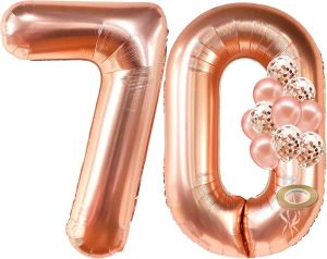 40" Rose Gold Foil Number 70 Balloon with Confetti - 70th Birthday & Anniversary Decorations - Large Party Balloon
