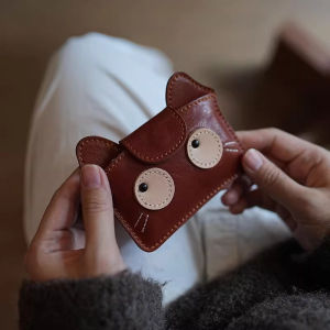 Leather Grain Card Holder Vintage Cat Design Slim Lightweight Large Capacity Coin Storage Wallet for Women Functional Mini Bag