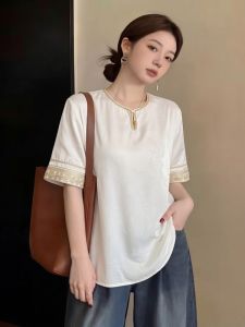 AIYITI | Traditional Chinese Style Acetate Satin Jacquard Shirt Womens Short Sleeve Plus Size